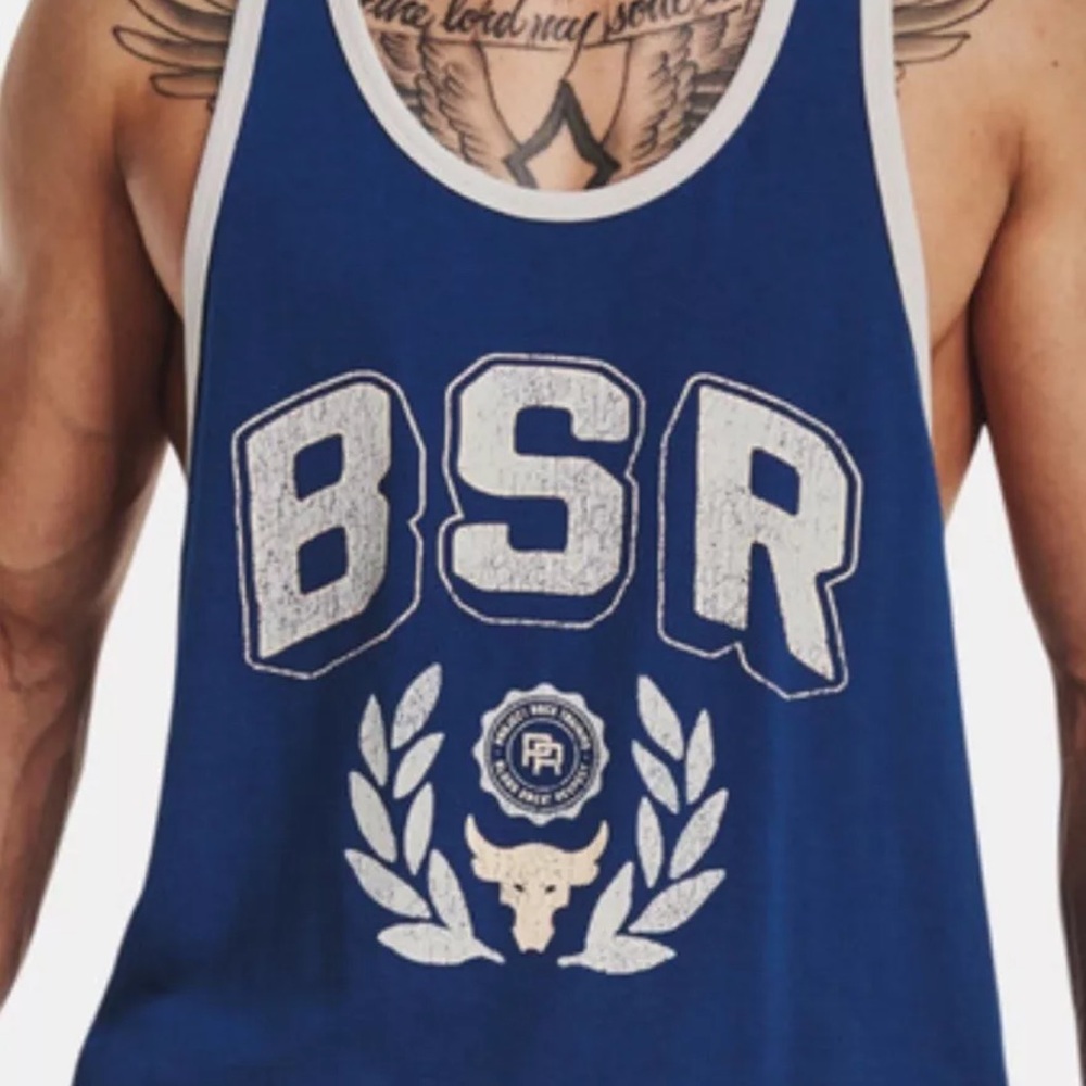 Under Armour Project Rock BSR Tank Top Mens Size Medium Blue Mirage NEW